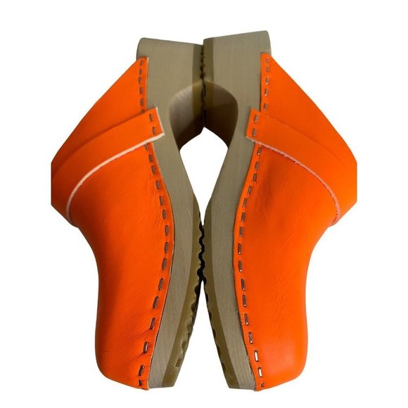 Free People Swedish Hasbeens X FP Husband Clog Neon Orange Size 37 US 6.5 NEW - Picture 7 of 9